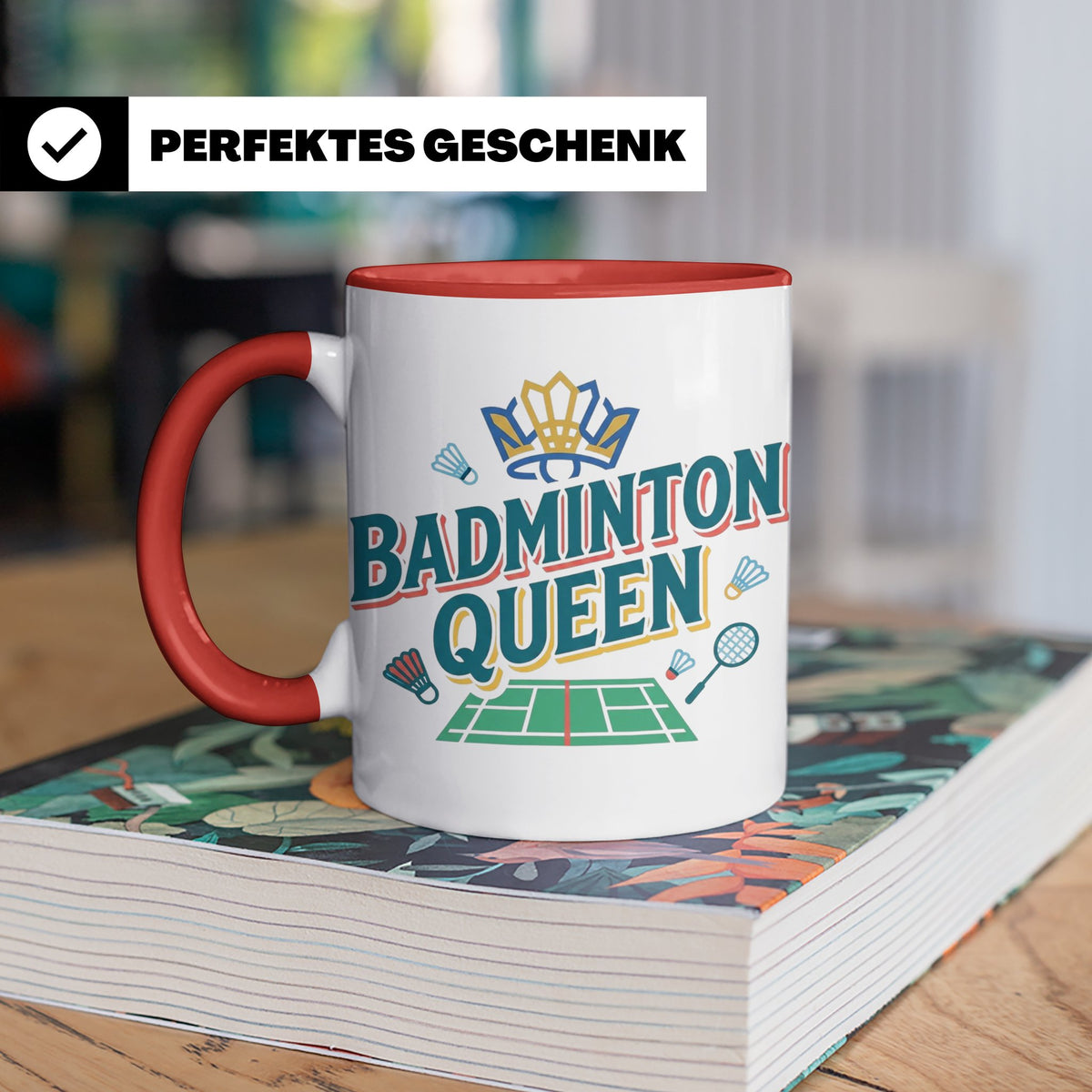 Badminton Queen Tasse für Spielerin & Federball Königin, Spo – Rot [farbe:rot]