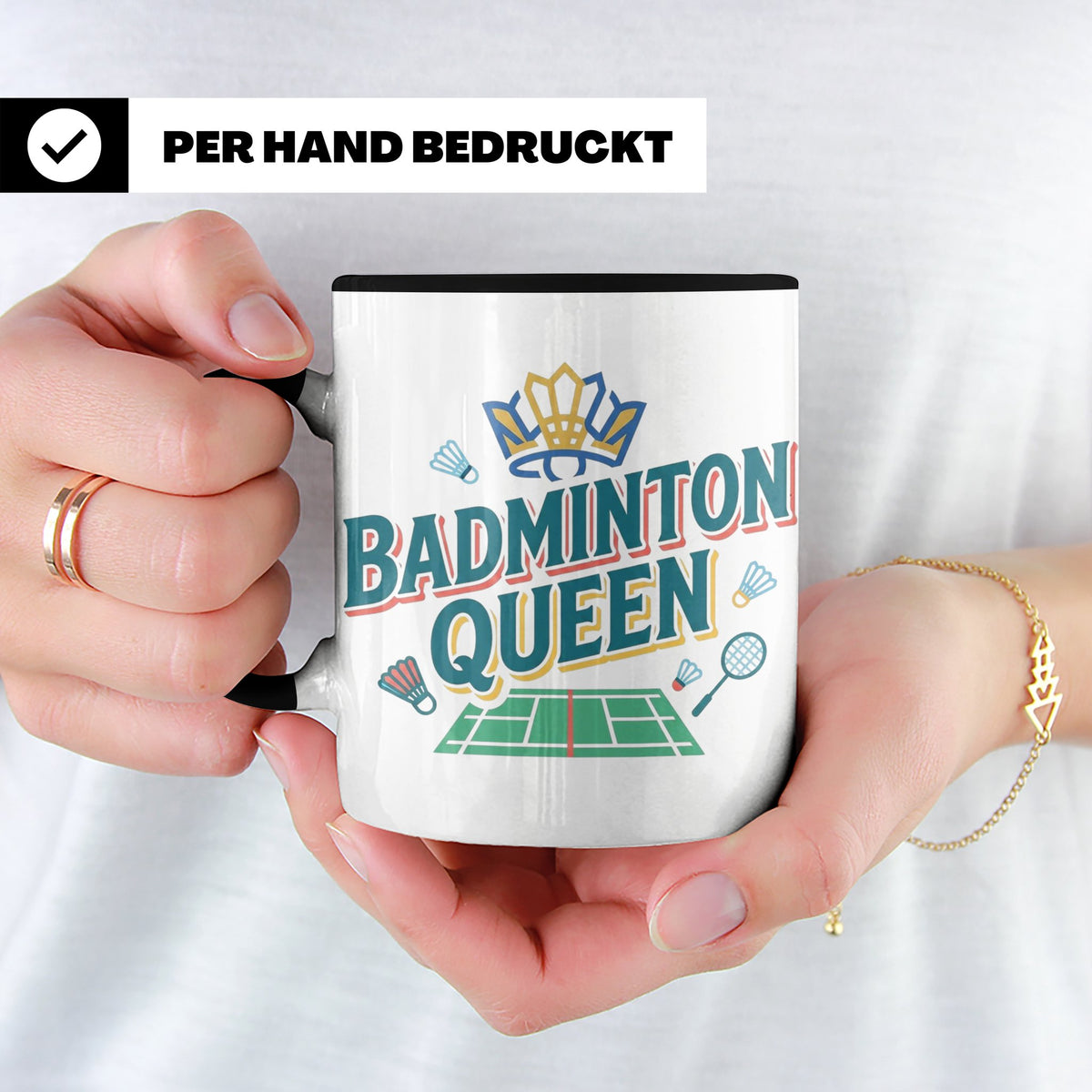 Badminton Queen Tasse für Spielerin & Federball Königin, Spo – Schwarz [farbe:schwarz]
