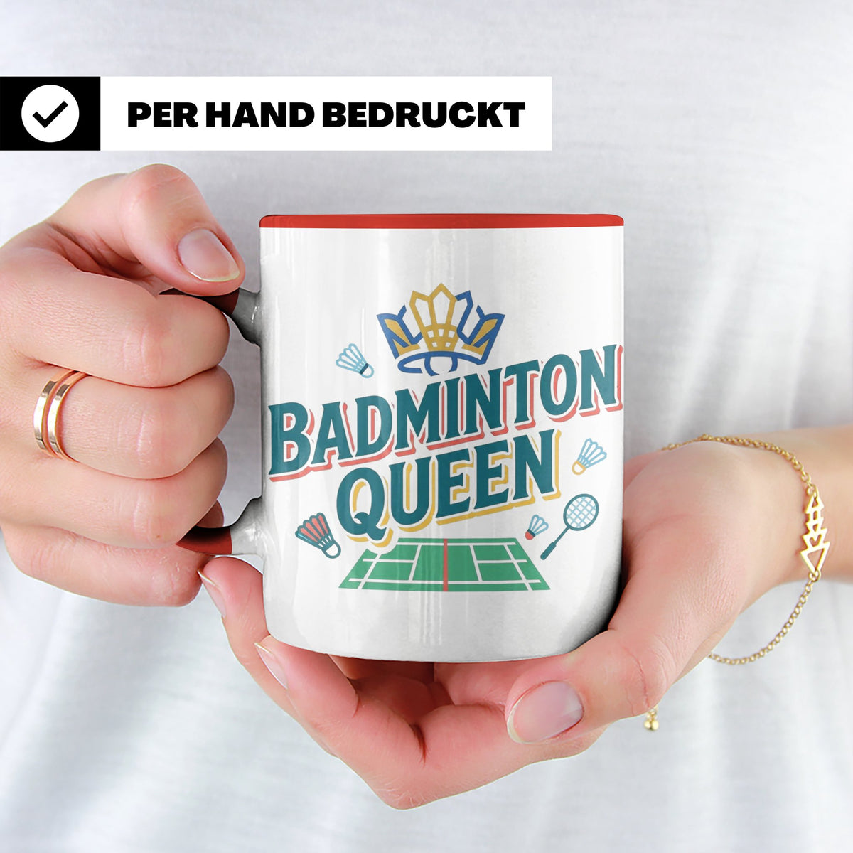 Badminton Queen Tasse für Spielerin & Federball Königin, Spo – Rot [farbe:rot]