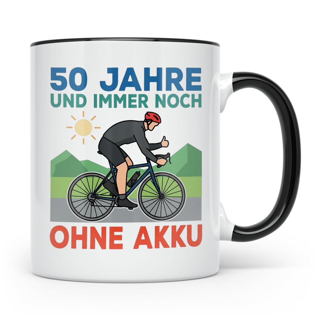 50. Geburtstag Tasse für Rennradfahrer | Spruch Ohne Akku |  – Schwarz [farbe:schwarz]