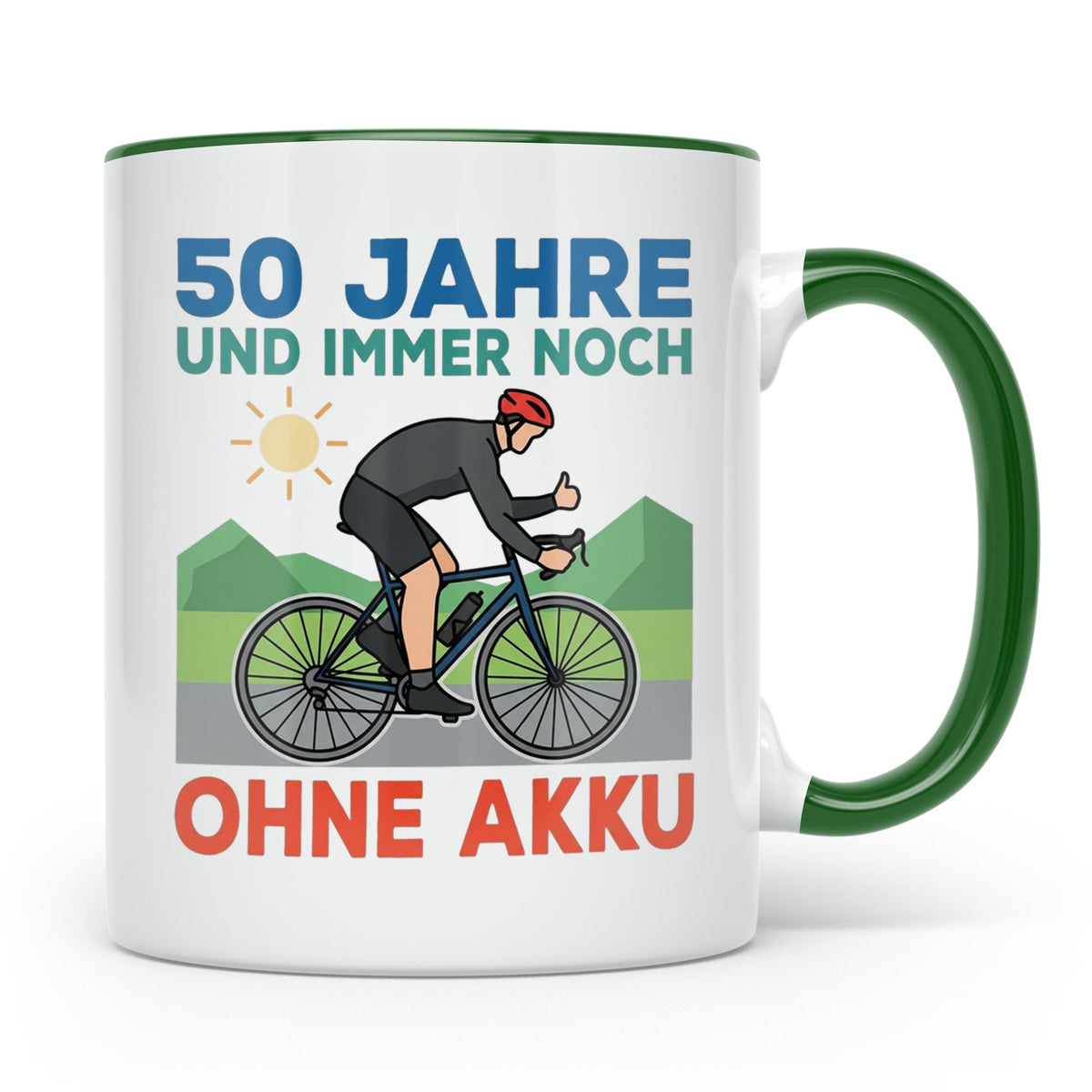 50. Geburtstag Tasse für Rennradfahrer | Spruch Ohne Akku |  – Grün [farbe:grün]