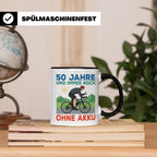 50. Geburtstag Tasse für Rennradfahrer | Spruch Ohne Akku |  – Schwarz [farbe:schwarz]