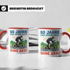 50. Geburtstag Tasse für Rennradfahrer | Spruch Ohne Akku |  – Rot [farbe:rot]