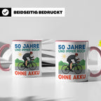 50. Geburtstag Tasse für Rennradfahrer | Spruch Ohne Akku |  – Rosa [farbe:rosa]