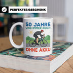 50. Geburtstag Tasse für Rennradfahrer | Spruch Ohne Akku |  – Weiß [farbe:weiß]