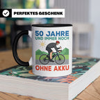 50. Geburtstag Tasse für Rennradfahrer | Spruch Ohne Akku |  – Schwarz [farbe:schwarz]