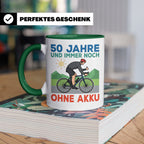 50. Geburtstag Tasse für Rennradfahrer | Spruch Ohne Akku |  – Grün [farbe:grün]