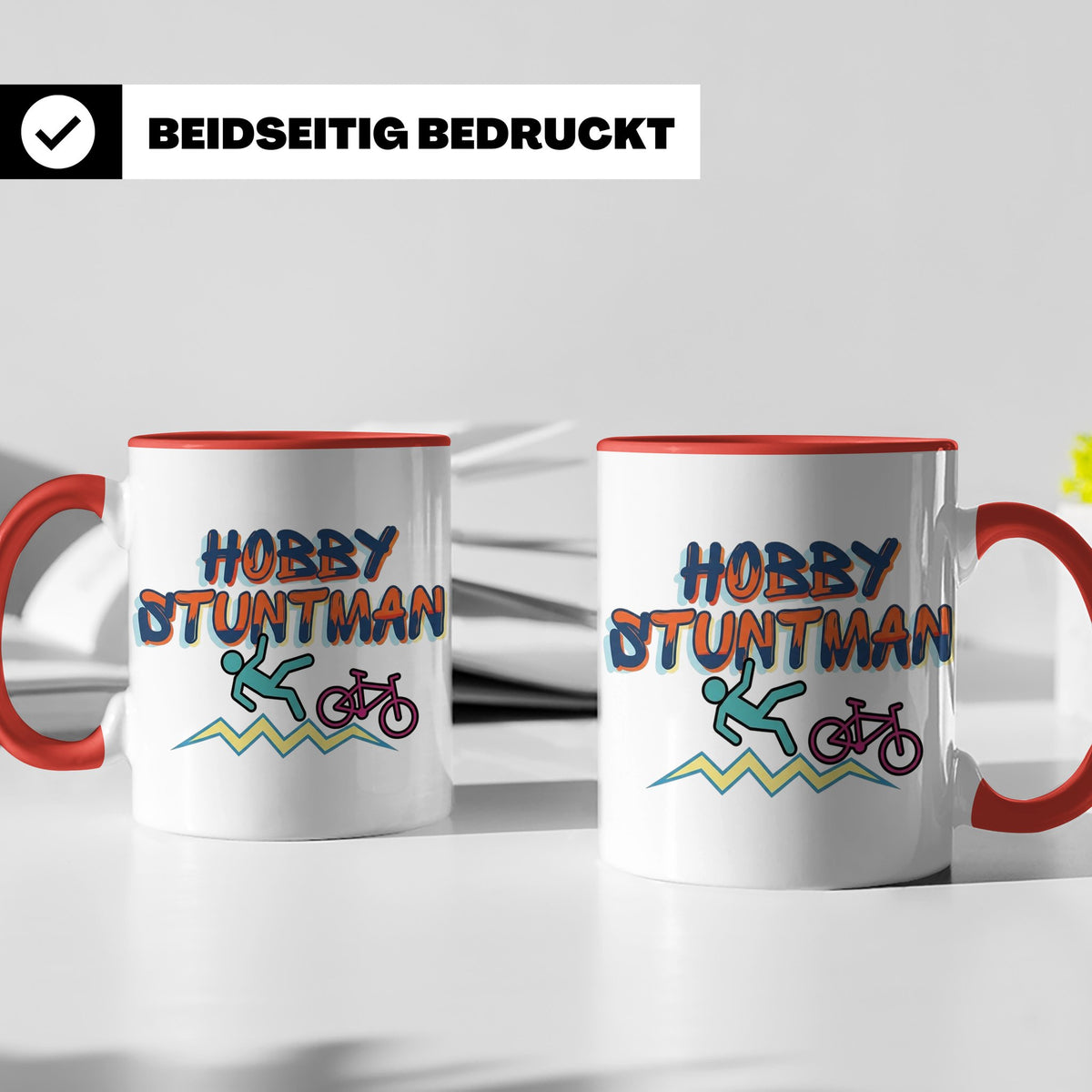 Hobby Stuntman Tasse mit Fahrrad Fail, lustiges Geschenk für – Rot [farbe:rot]