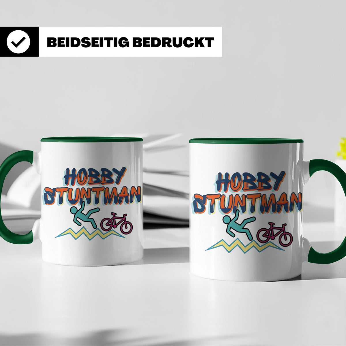 Hobby Stuntman Tasse mit Fahrrad Fail, lustiges Geschenk für – Grün [farbe:grün]