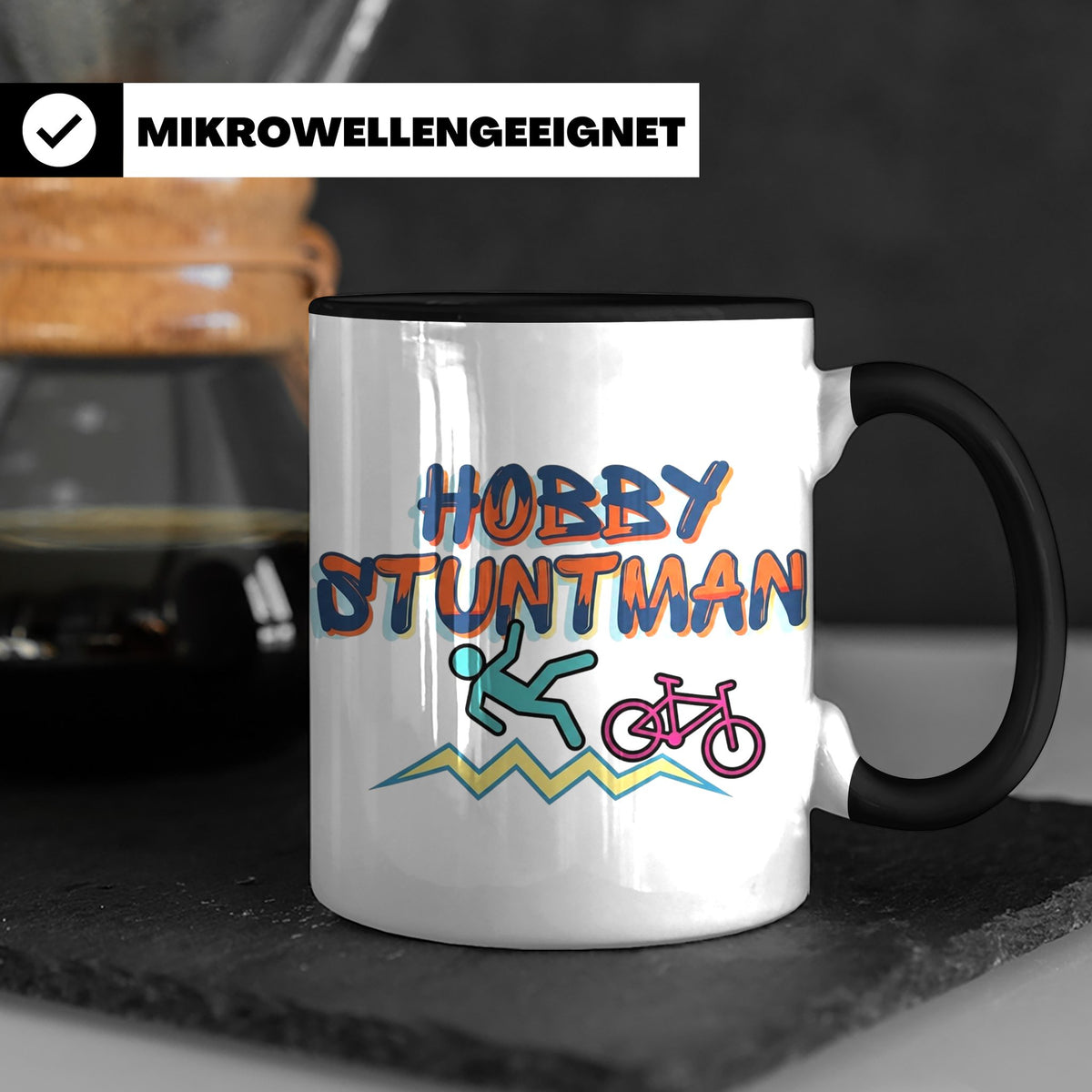 Hobby Stuntman Tasse mit Fahrrad Fail, lustiges Geschenk für – Schwarz [farbe:schwarz]