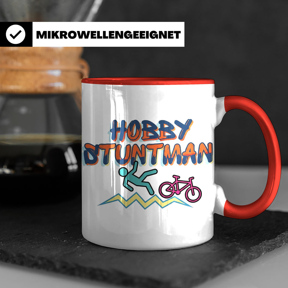 Hobby Stuntman Tasse mit Fahrrad Fail, lustiges Geschenk für – Rot [farbe:rot]