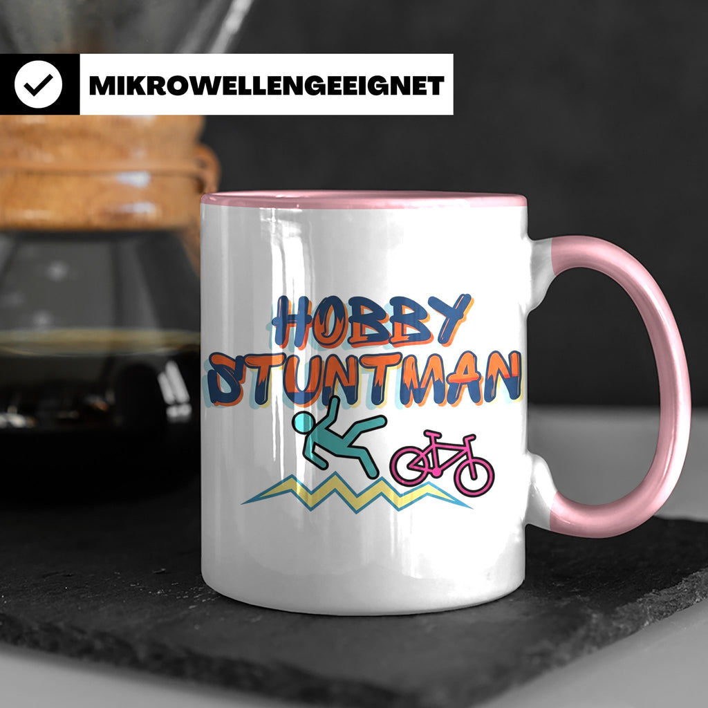Hobby Stuntman Tasse mit Fahrrad Fail, lustiges Geschenk für – Rosa [farbe:rosa]
