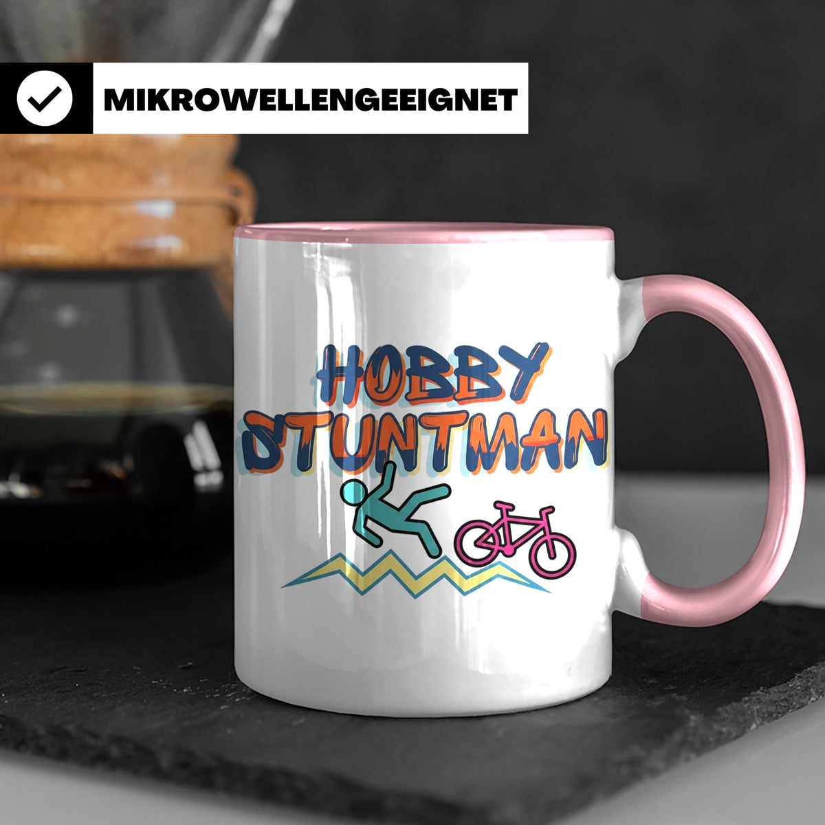 Hobby Stuntman Tasse mit Fahrrad Fail, lustiges Geschenk für – Rosa [farbe:rosa]