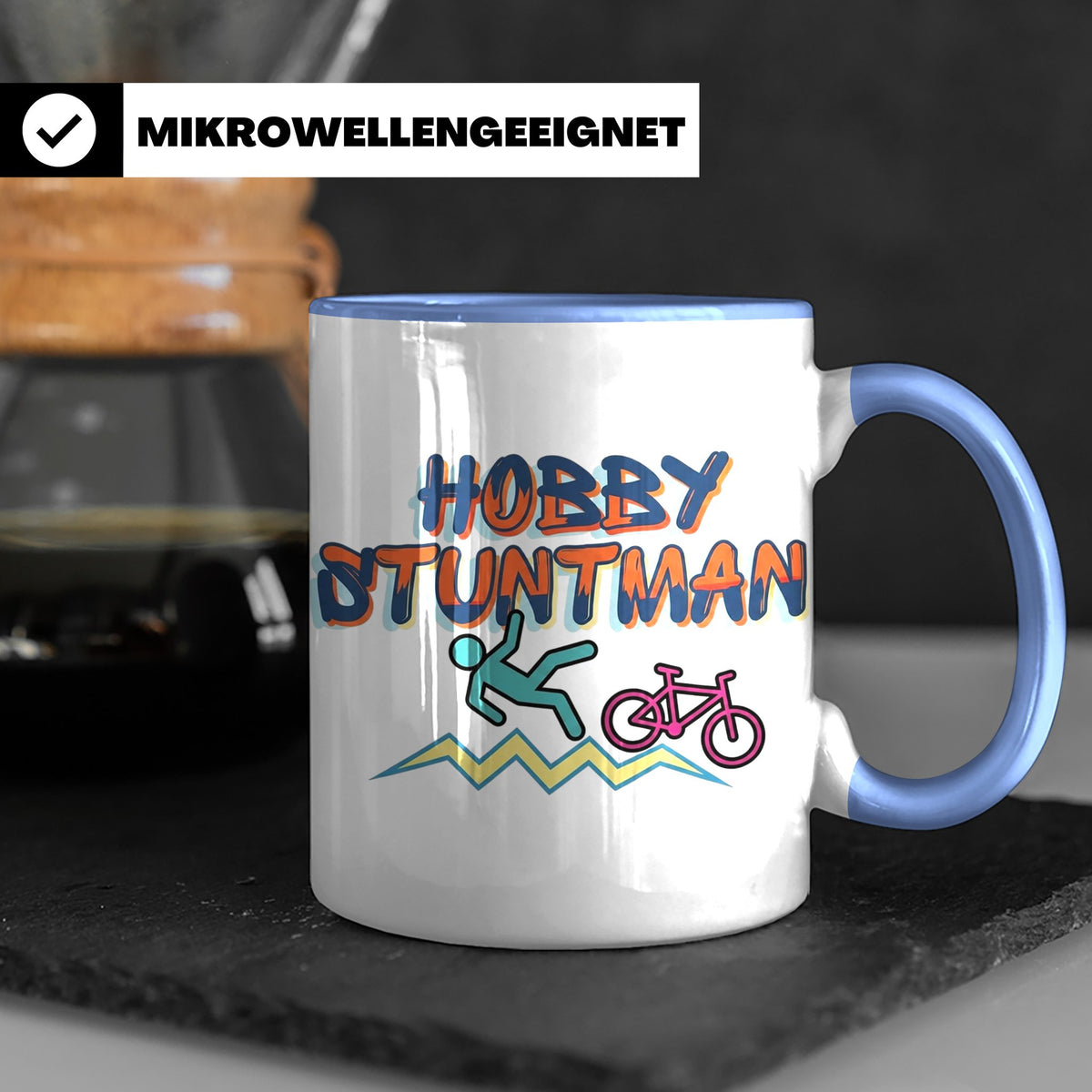Hobby Stuntman Tasse mit Fahrrad Fail, lustiges Geschenk für – Blau [farbe:blau]