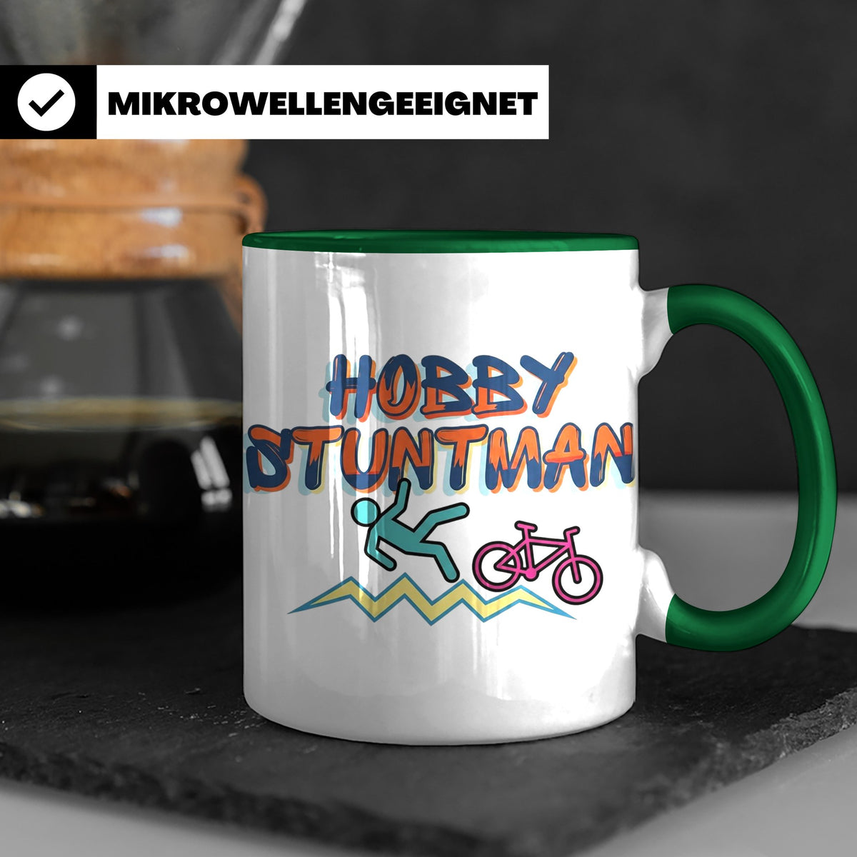 Hobby Stuntman Tasse mit Fahrrad Fail, lustiges Geschenk für – Grün [farbe:grün]