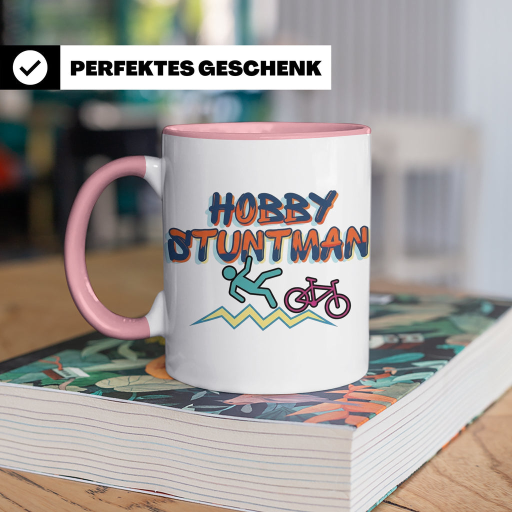 Hobby Stuntman Tasse mit Fahrrad Fail, lustiges Geschenk für – Rosa [farbe:rosa]