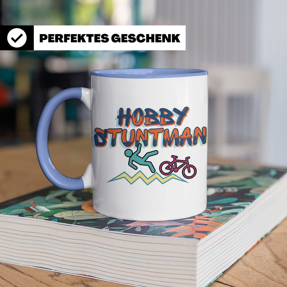 Hobby Stuntman Tasse mit Fahrrad Fail, lustiges Geschenk für – Blau [farbe:blau]