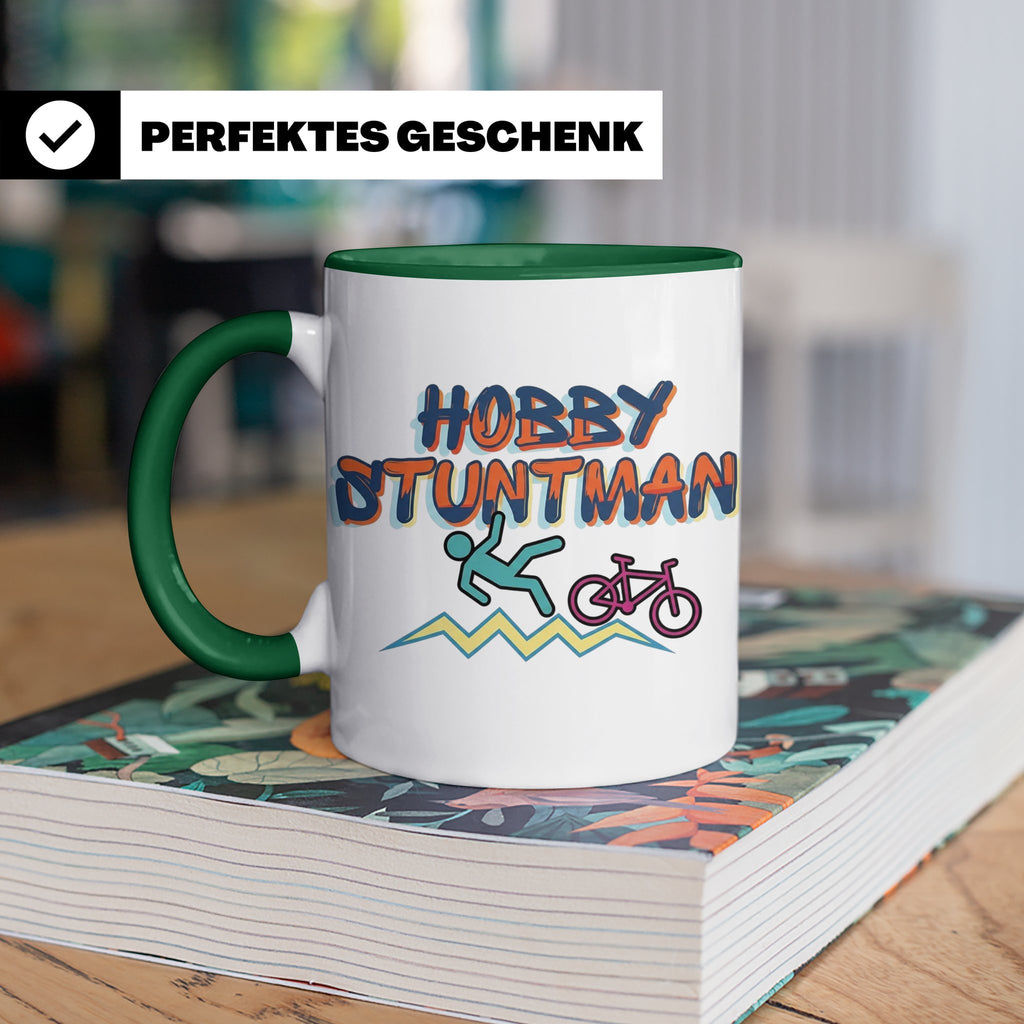 Hobby Stuntman Tasse mit Fahrrad Fail, lustiges Geschenk für – Grün [farbe:grün]