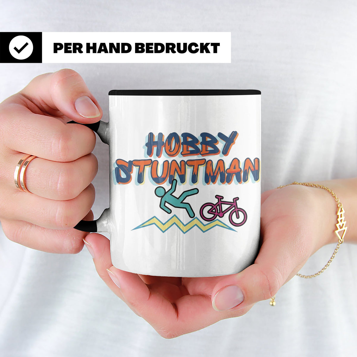 Hobby Stuntman Tasse mit Fahrrad Fail, lustiges Geschenk für – Schwarz [farbe:schwarz]