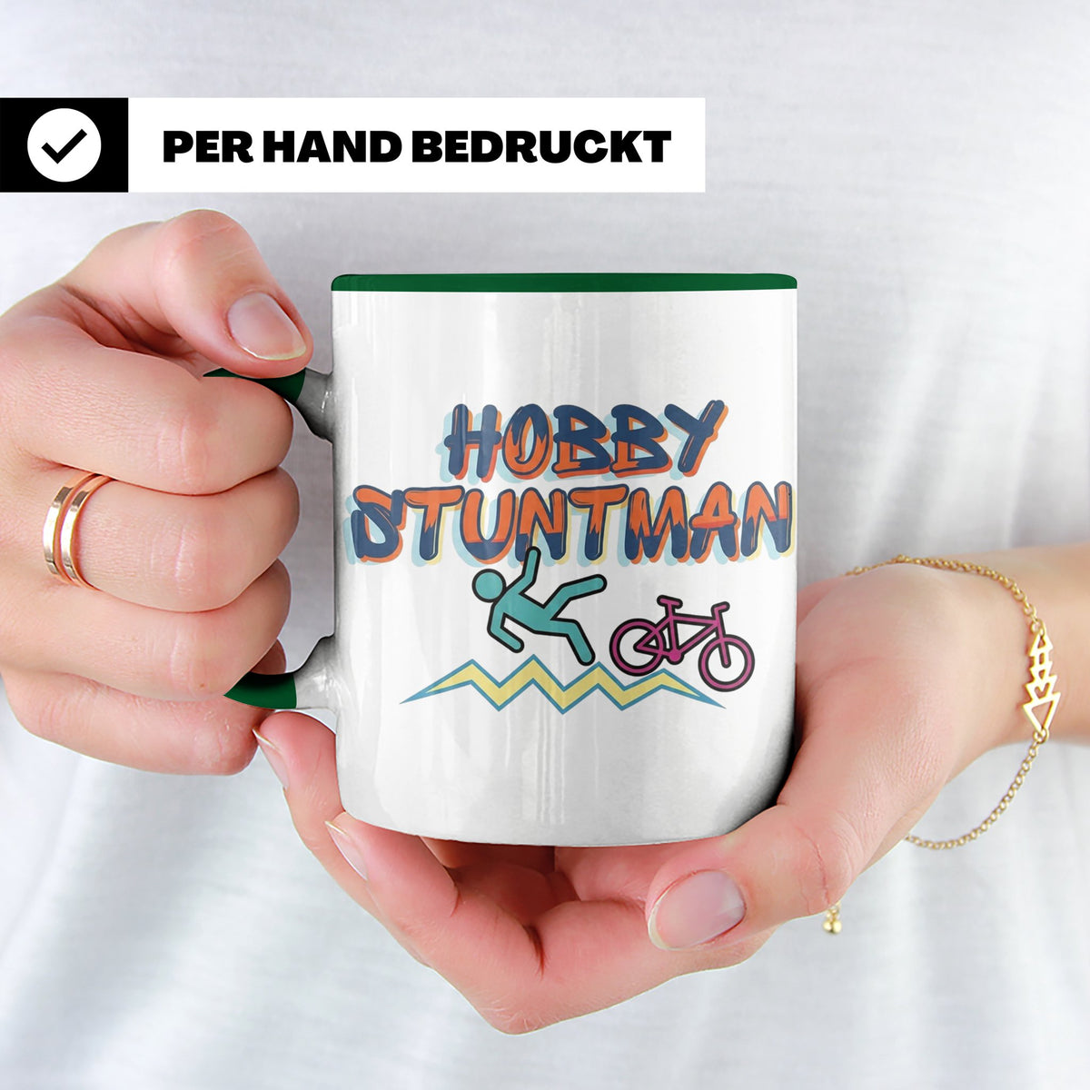 Hobby Stuntman Tasse mit Fahrrad Fail, lustiges Geschenk für – Grün [farbe:grün]