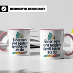 Badminton Tasse mit Spruch Einer von uns spielt besser als d – Rosa [farbe:rosa]