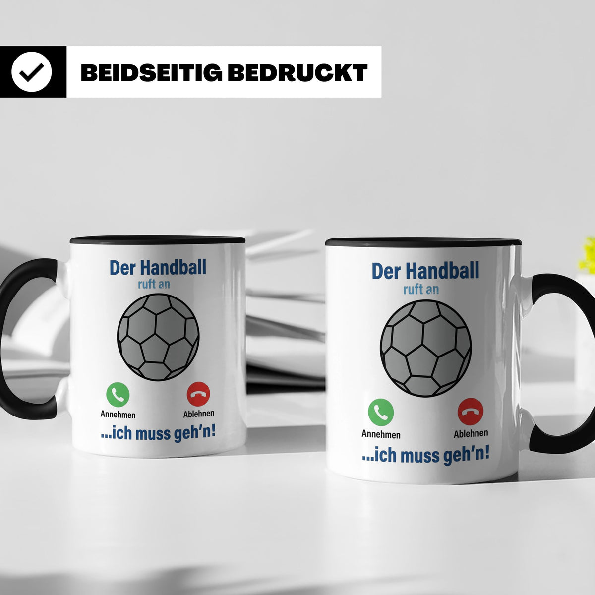 Handball Tasse Der Handball ruft an | Lustiger Spruch für Ha – Schwarz [farbe:schwarz]