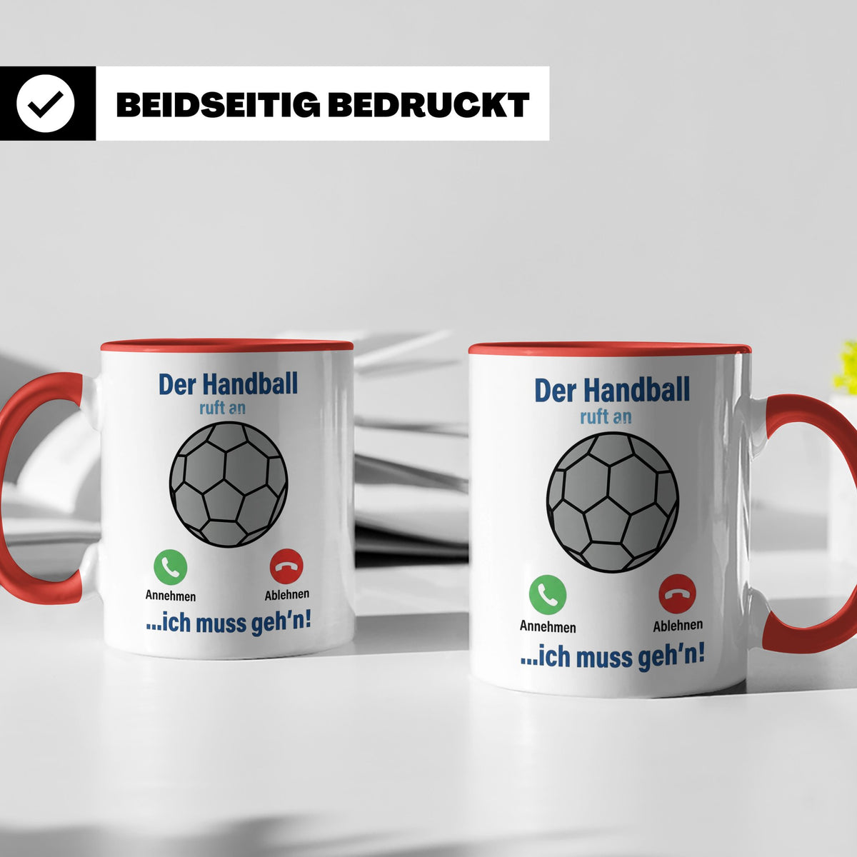 Handball Tasse Der Handball ruft an | Lustiger Spruch für Ha – Rot [farbe:rot]