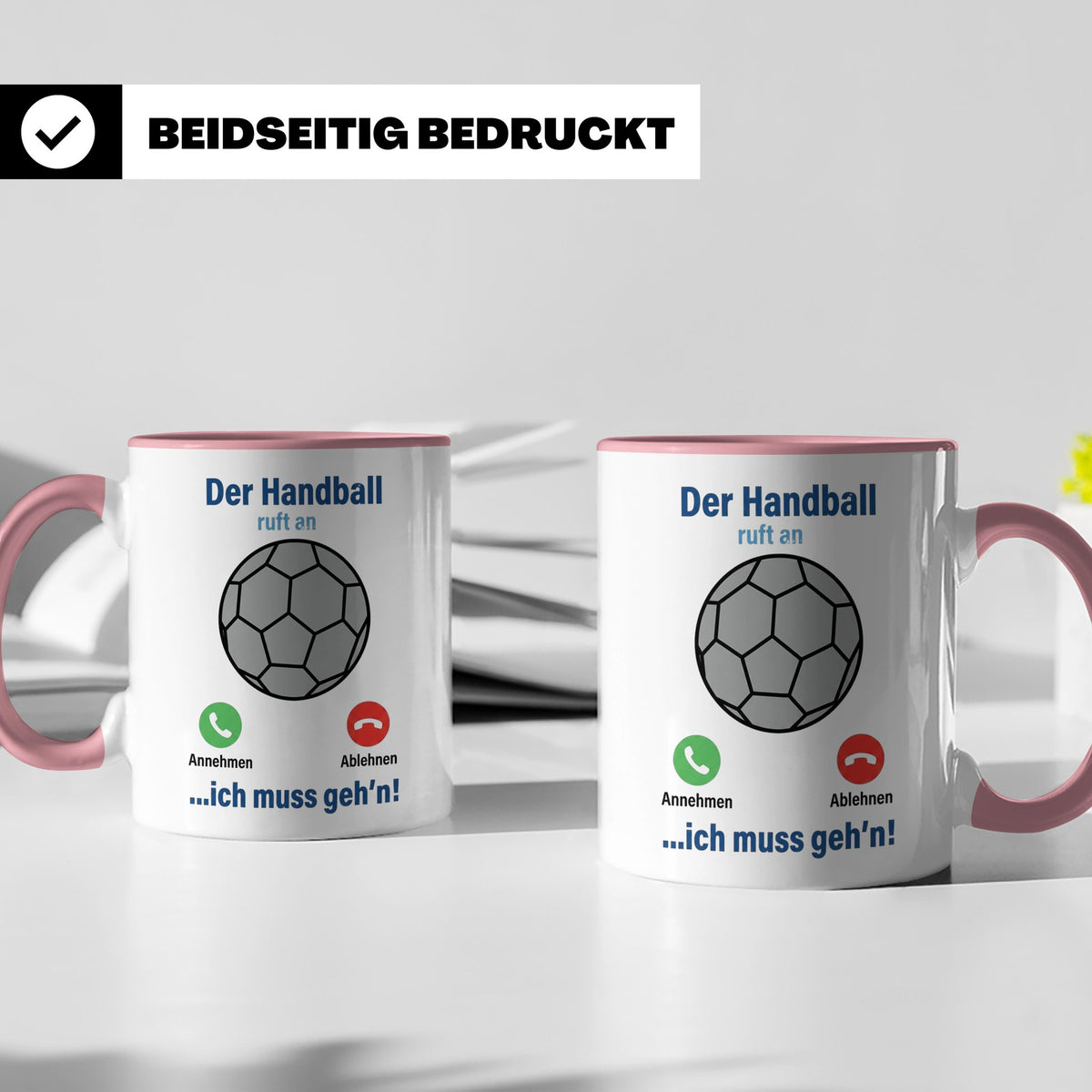 Handball Tasse Der Handball ruft an | Lustiger Spruch für Ha – Rosa [farbe:rosa]