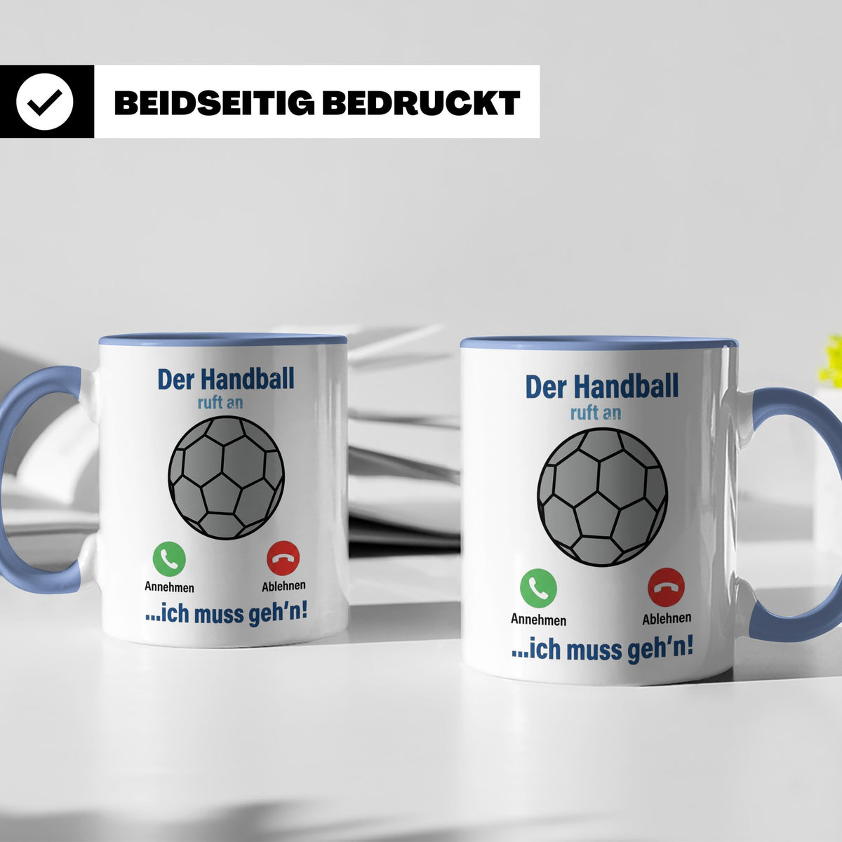 Handball Tasse Der Handball ruft an | Lustiger Spruch für Ha – Blau [farbe:blau]