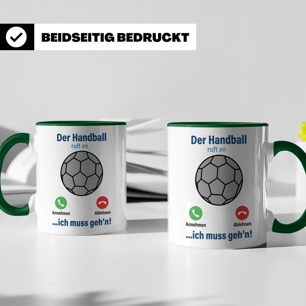 Handball Tasse Der Handball ruft an | Lustiger Spruch für Ha – Grün [farbe:grün]