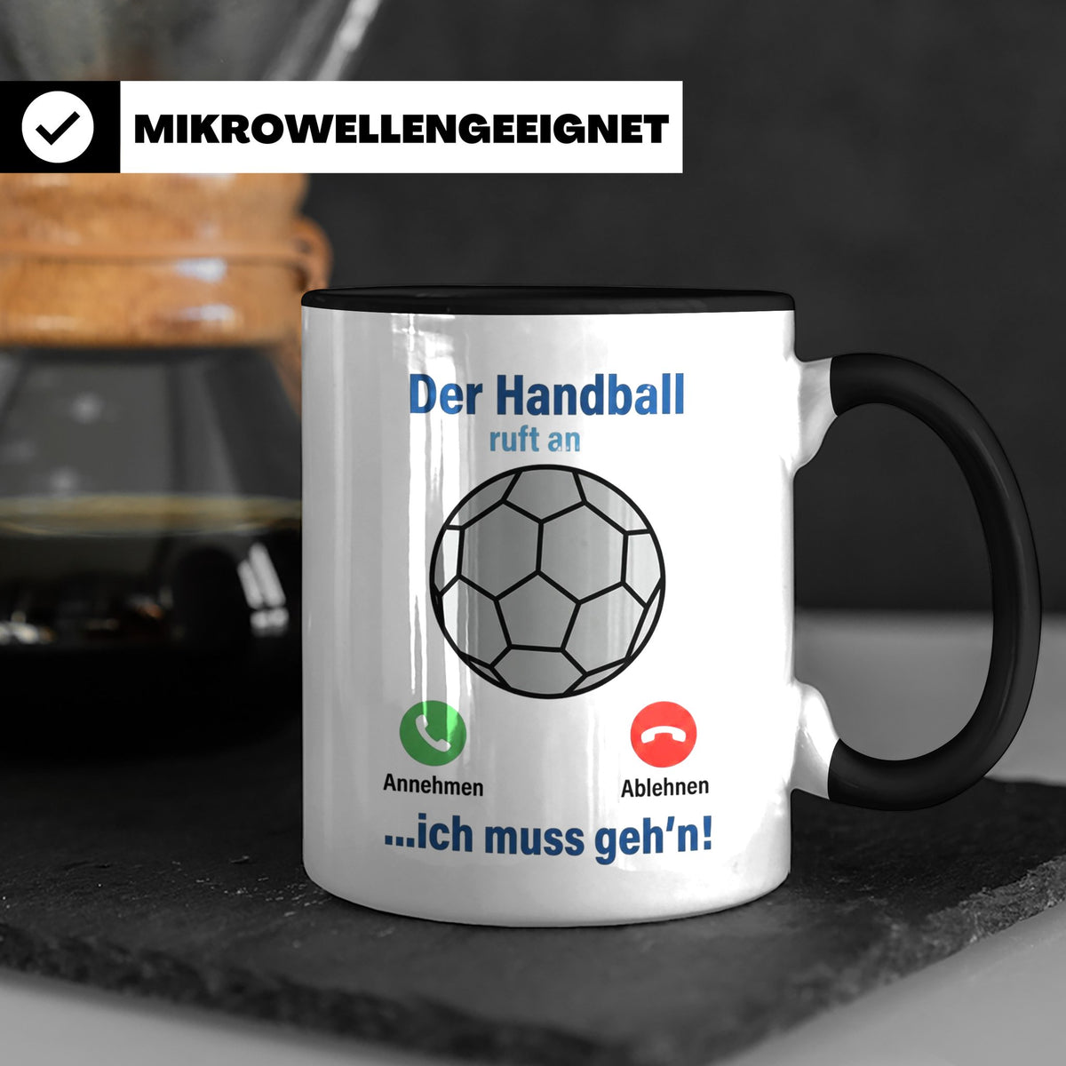 Handball Tasse Der Handball ruft an | Lustiger Spruch für Ha – Schwarz [farbe:schwarz]