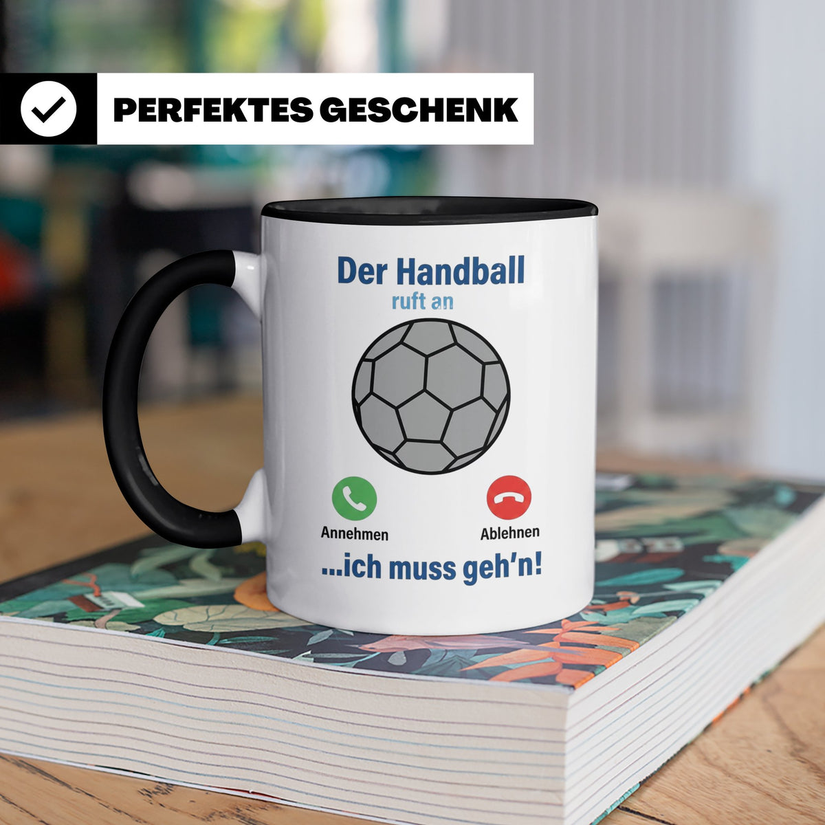 Handball Tasse Der Handball ruft an | Lustiger Spruch für Ha – Schwarz [farbe:schwarz]