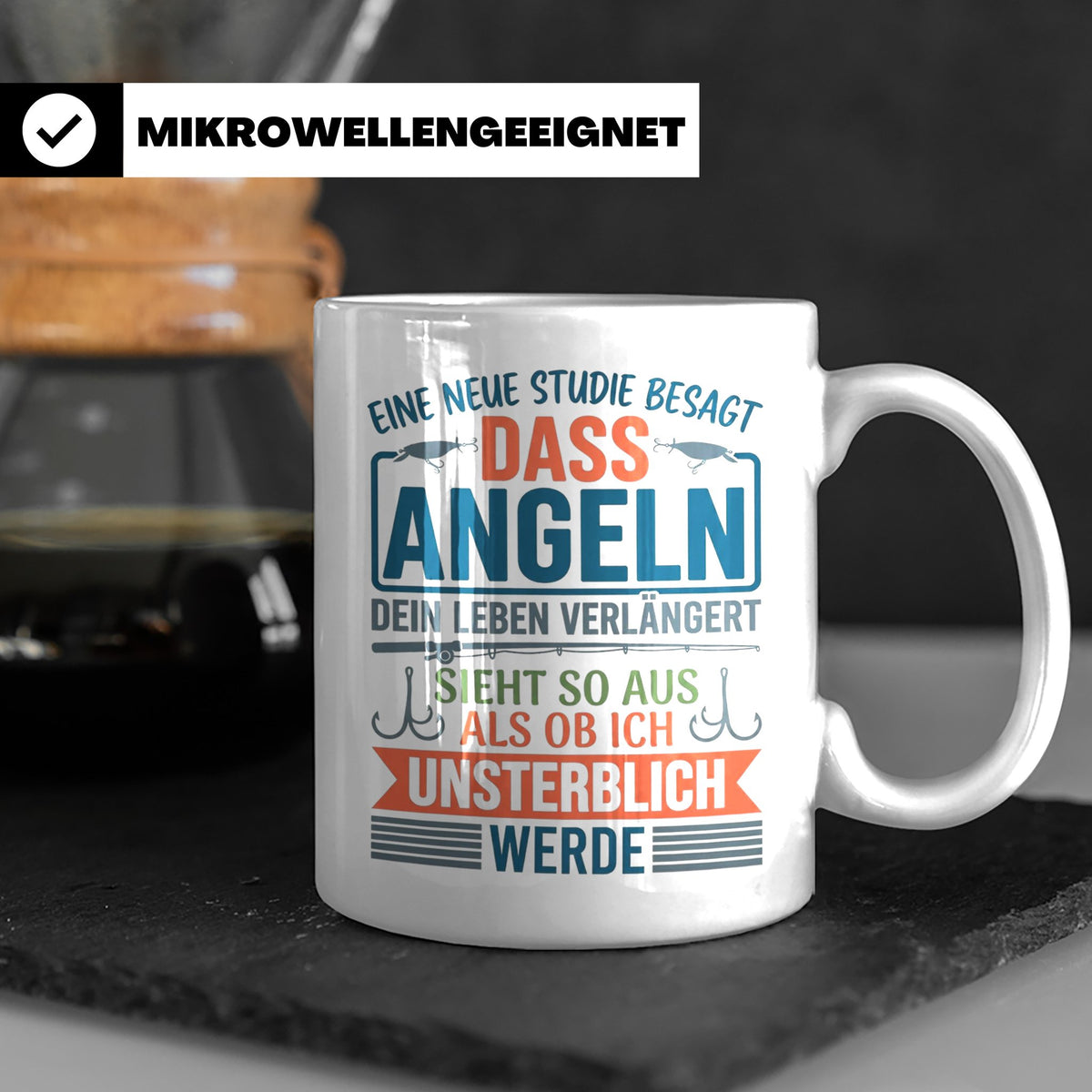 Angler Tasse Spruch Angeln verlängert Leben | Geschenk für F – Weiß [farbe:weiß]