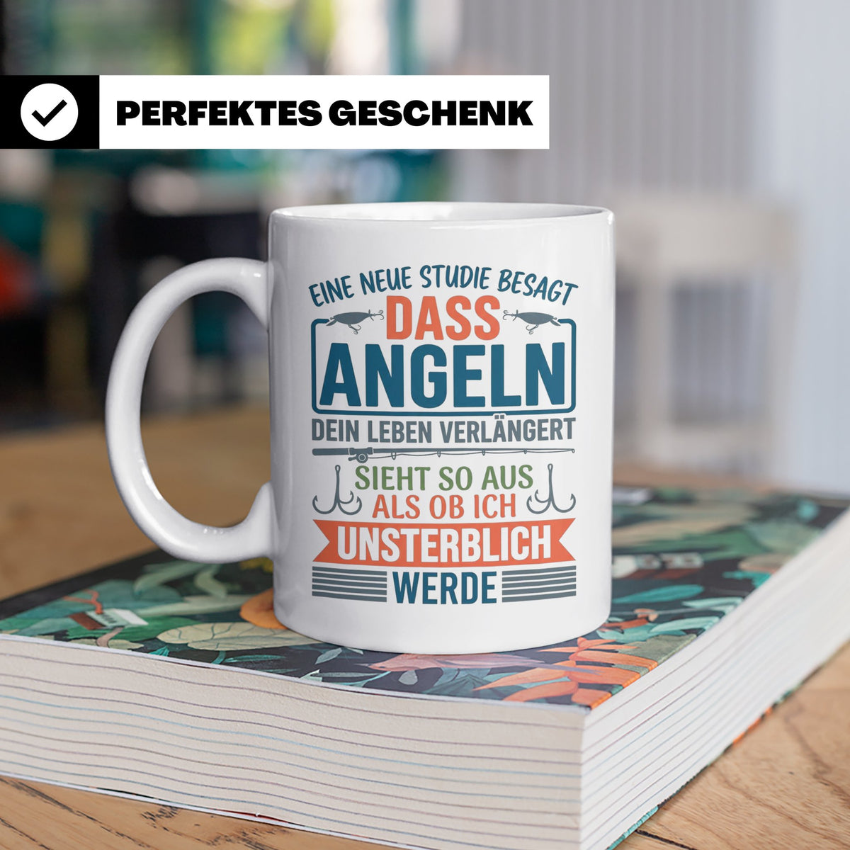 Angler Tasse Spruch Angeln verlängert Leben | Geschenk für F – Weiß [farbe:weiß]