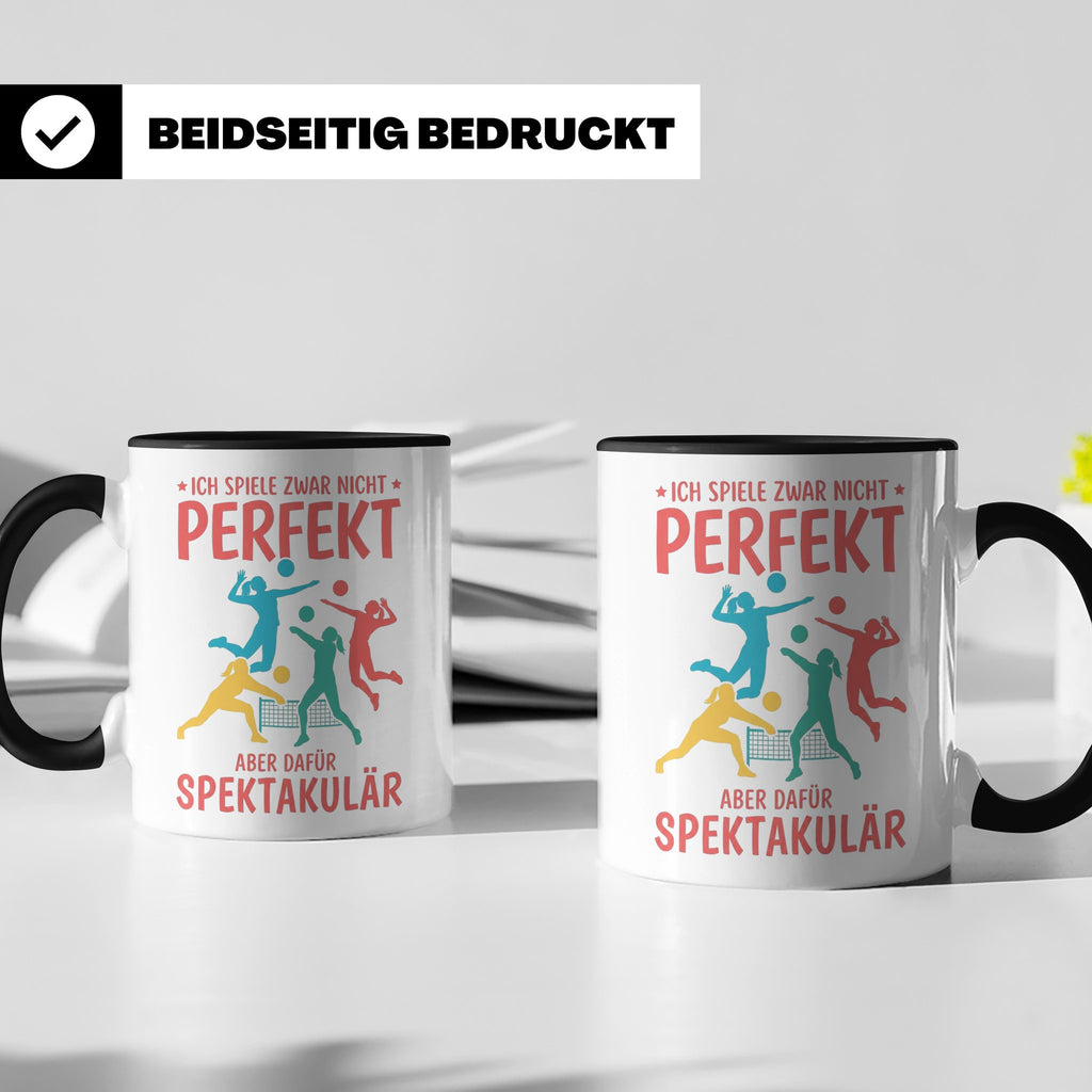 Volleyball Tasse mit Spruch Nicht Perfekt Aber Spektakulär,  – Schwarz [farbe:schwarz]