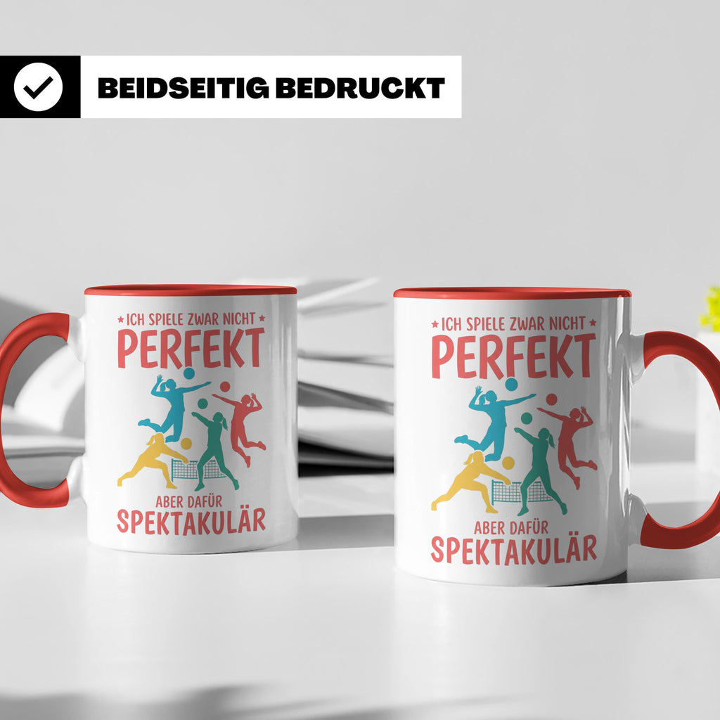 Volleyball Tasse mit Spruch Nicht Perfekt Aber Spektakulär,  – Rot [farbe:rot]