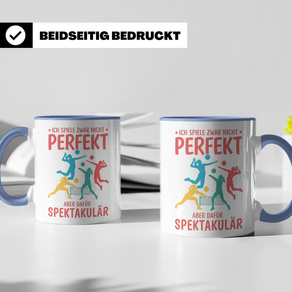Volleyball Tasse mit Spruch Nicht Perfekt Aber Spektakulär,  – Blau [farbe:blau]