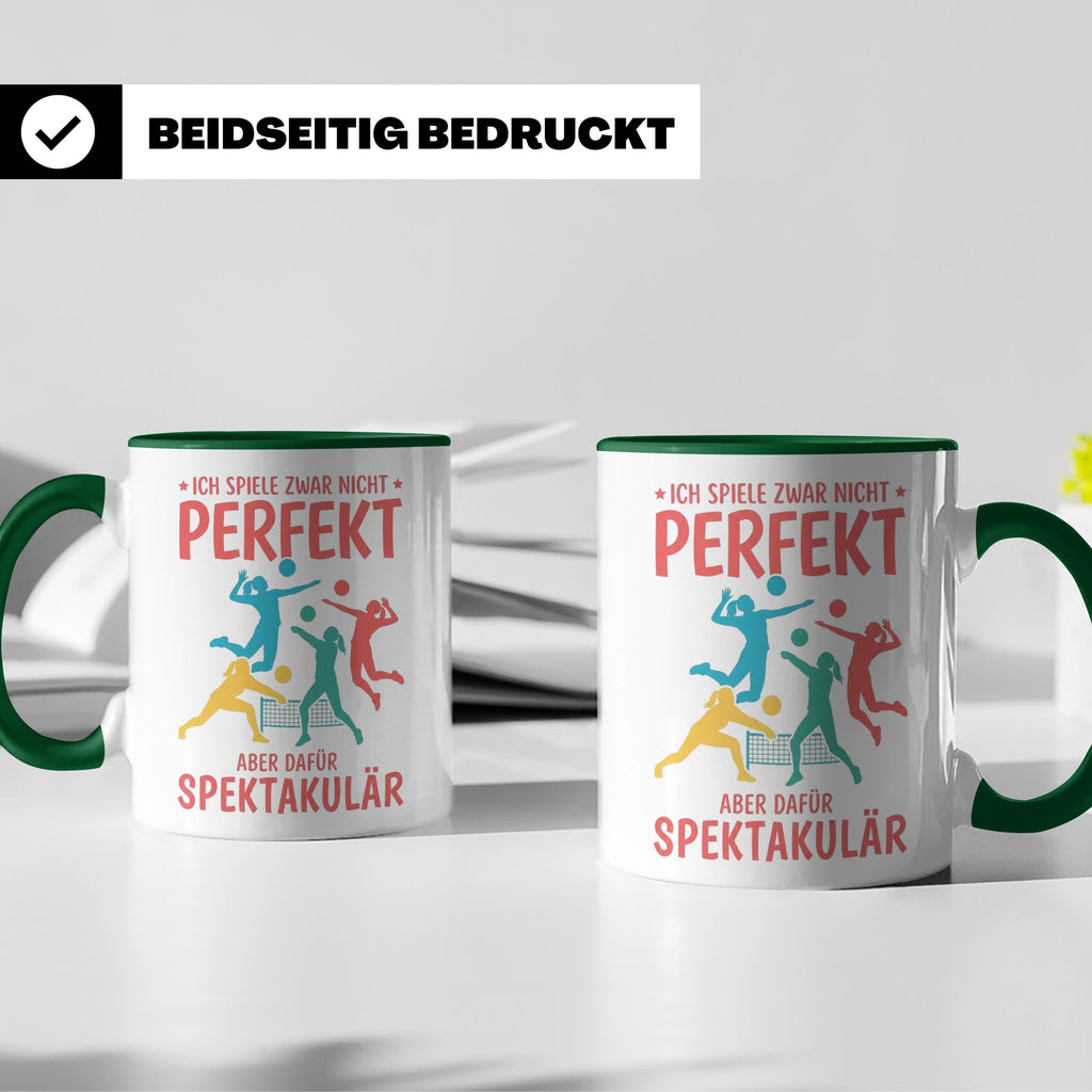 Volleyball Tasse mit Spruch Nicht Perfekt Aber Spektakulär,  – Grün [farbe:grün]
