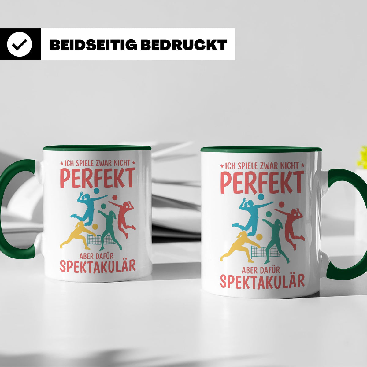 Volleyball Tasse mit Spruch Nicht Perfekt Aber Spektakulär,  – Grün [farbe:grün]