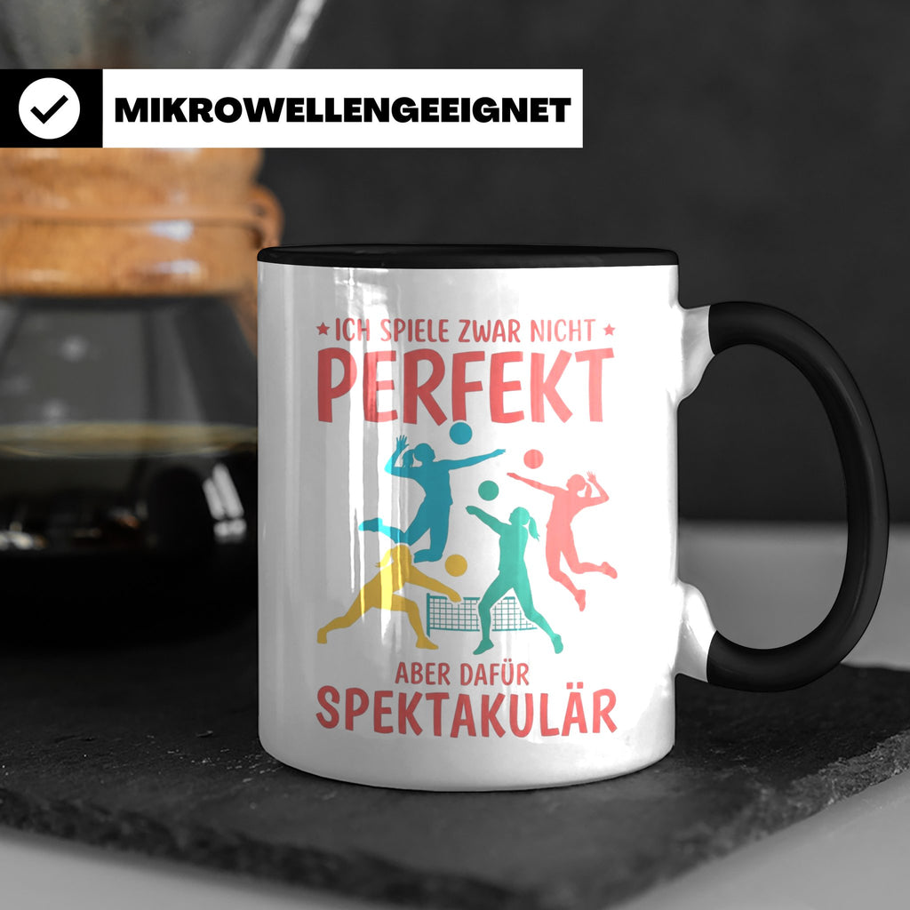 Volleyball Tasse mit Spruch Nicht Perfekt Aber Spektakulär,  – Schwarz [farbe:schwarz]