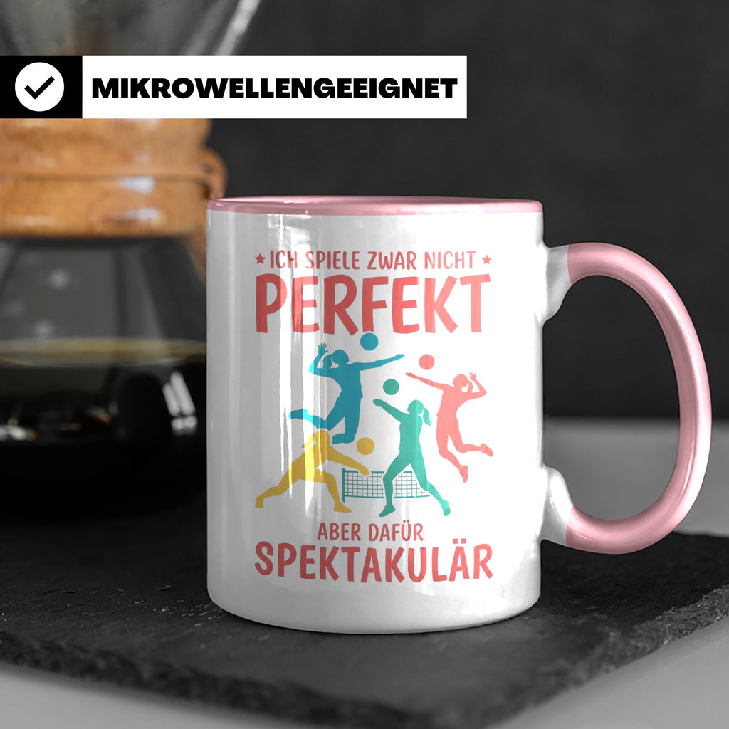 Volleyball Tasse mit Spruch Nicht Perfekt Aber Spektakulär,  – Rosa [farbe:rosa]