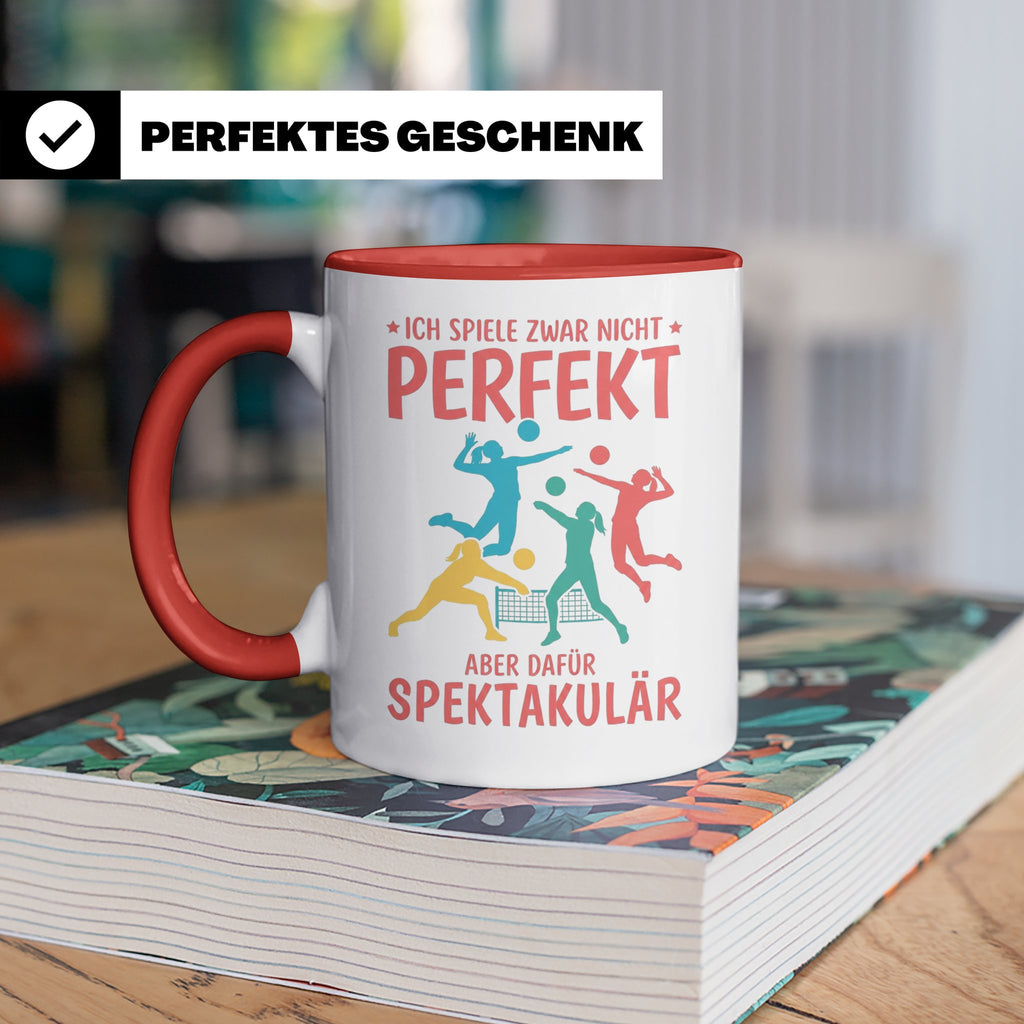 Volleyball Tasse mit Spruch Nicht Perfekt Aber Spektakulär,  – Rot [farbe:rot]