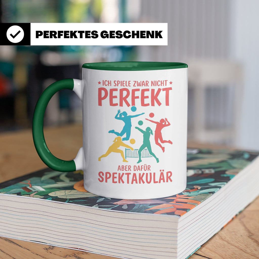 Volleyball Tasse mit Spruch Nicht Perfekt Aber Spektakulär,  – Grün [farbe:grün]