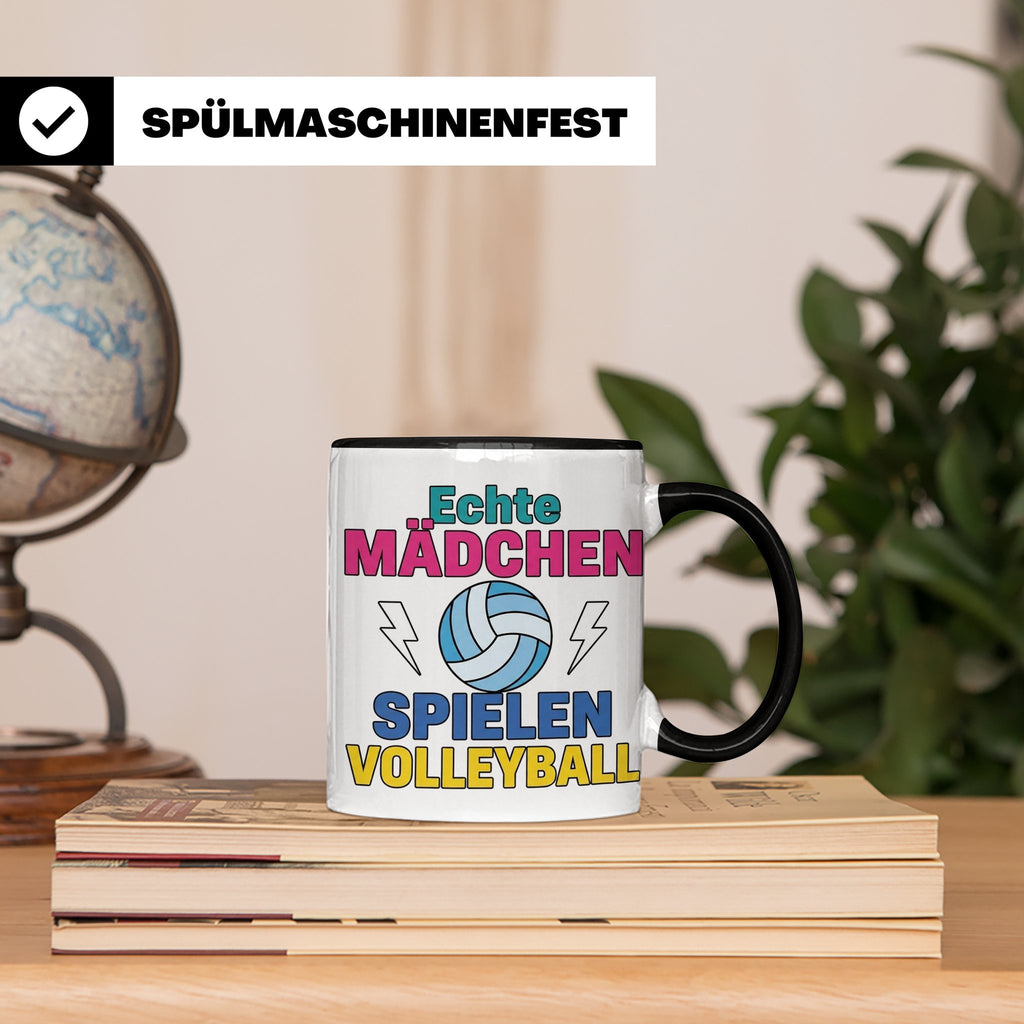 Volleyball Tasse für Mädchen mit Spruch Echte Mädchen spiele – Schwarz [farbe:schwarz]