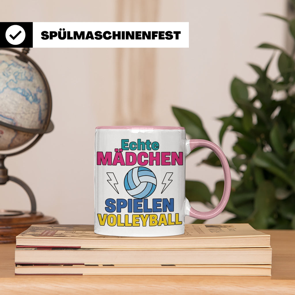 Volleyball Tasse für Mädchen mit Spruch Echte Mädchen spiele – Rosa [farbe:rosa]