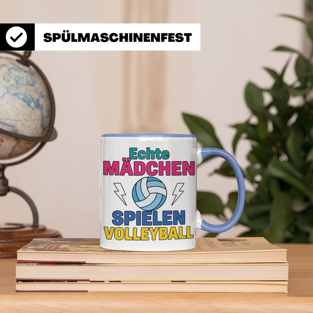 Volleyball Tasse für Mädchen mit Spruch Echte Mädchen spiele – Blau [farbe:blau]