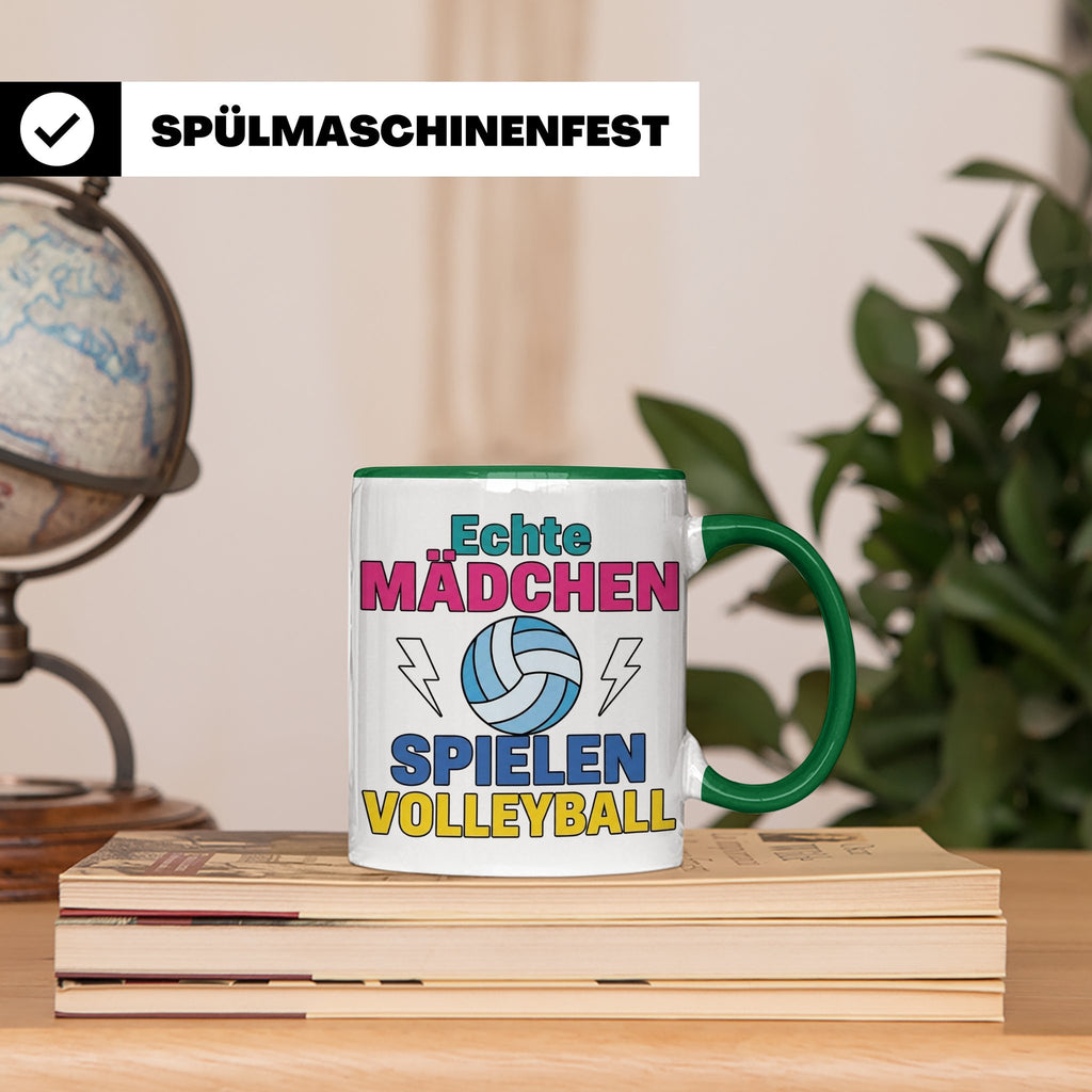Volleyball Tasse für Mädchen mit Spruch Echte Mädchen spiele – Grün [farbe:grün]