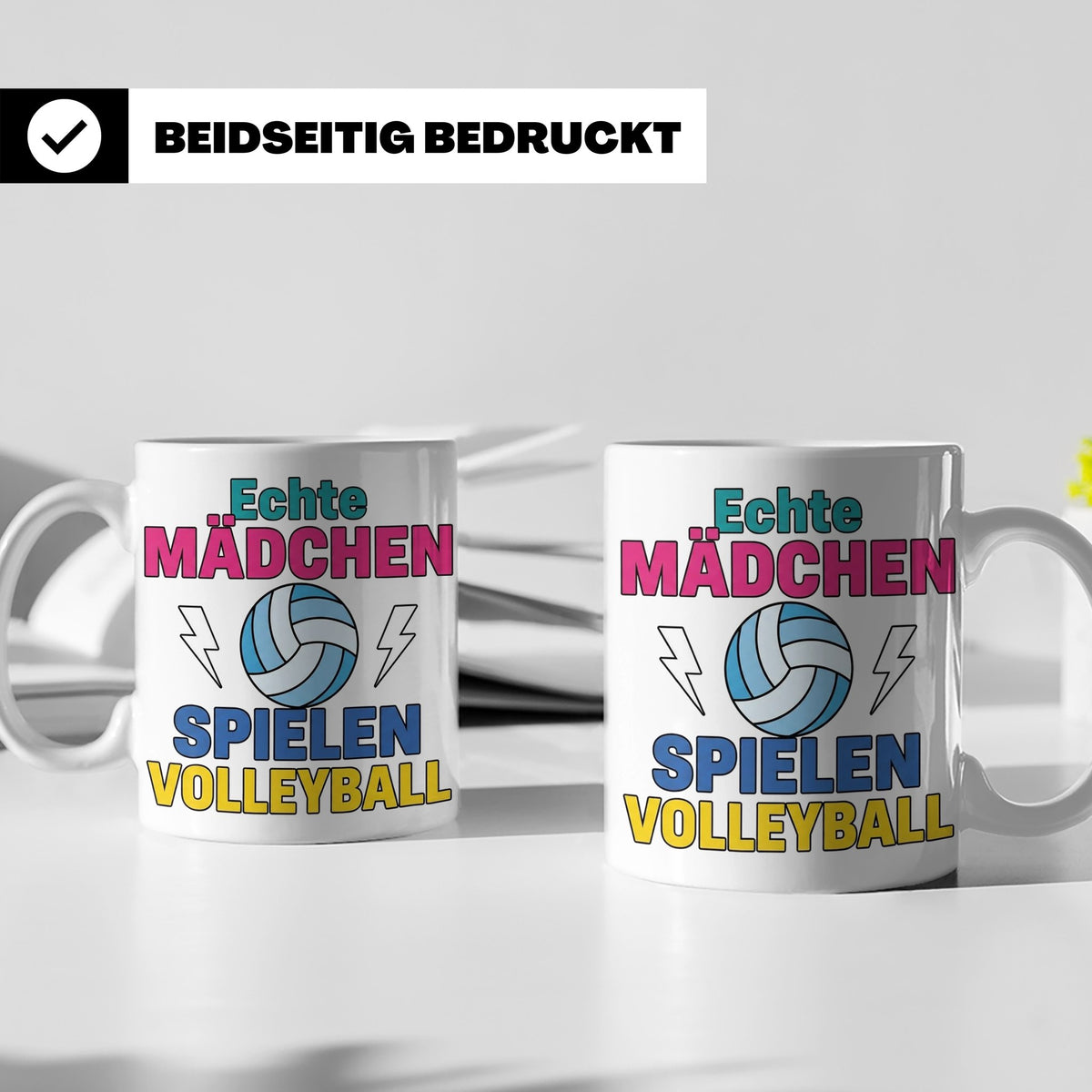Volleyball Tasse für Mädchen mit Spruch Echte Mädchen spiele – Weiß [farbe:weiß]