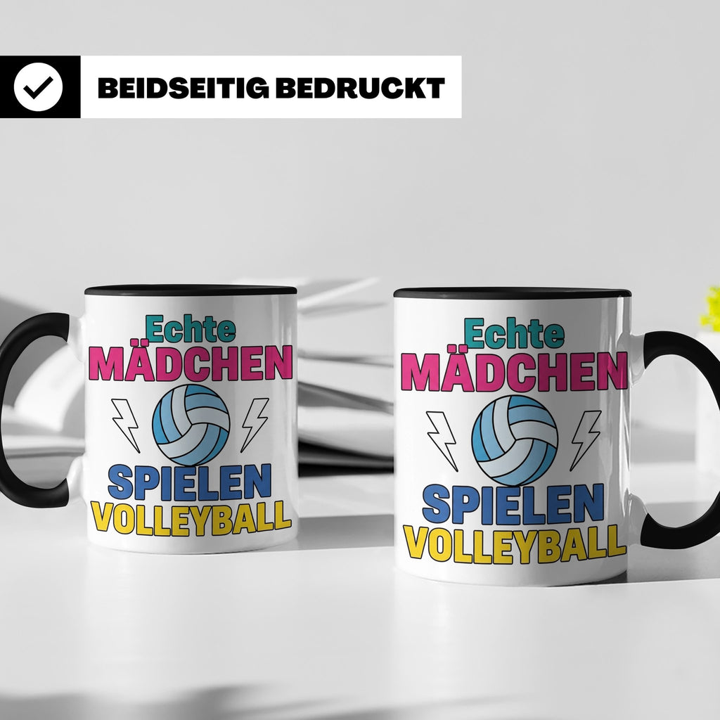 Volleyball Tasse für Mädchen mit Spruch Echte Mädchen spiele – Schwarz [farbe:schwarz]