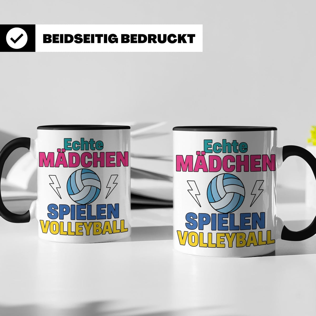 Volleyball Tasse für Mädchen mit Spruch Echte Mädchen spiele – Schwarz [farbe:schwarz]